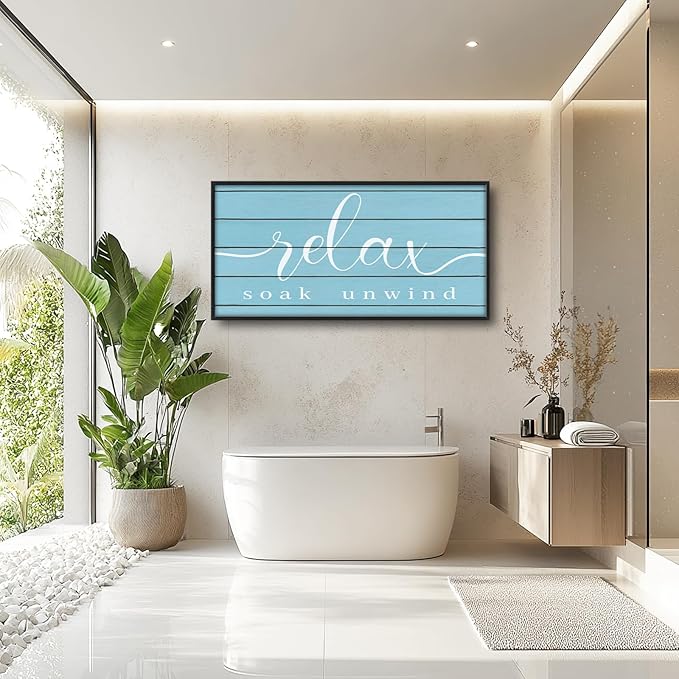 Lovira Relax Soak Unwind Large Wall Art Bathroom Blue Canvas Wall Decor Pictures Prints Painting Framed Home Artwork for Bathroom 30"x60"
