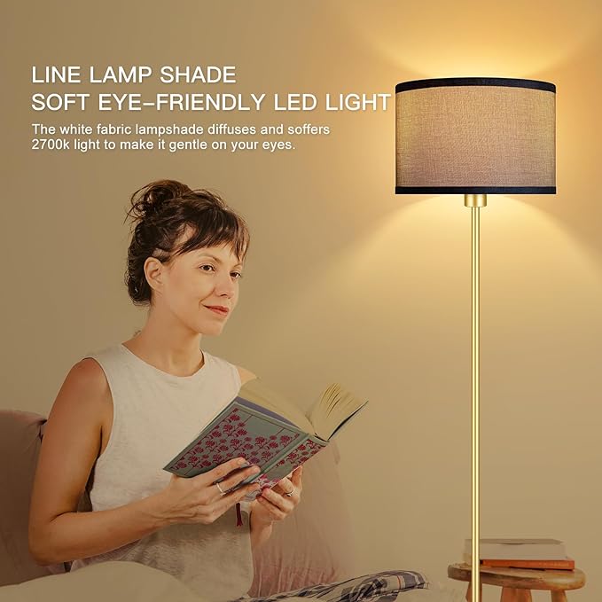 Floor Lamp Gold, Standing Lamp, 58" Small Tall Lamps with Jute Lampshade, Simple Pole Lamp for Bedroom, On/Off Footswitch, Gold Lamps for Living Room/Office/Boho,Christmas Gift for Kids(No Bulb)
