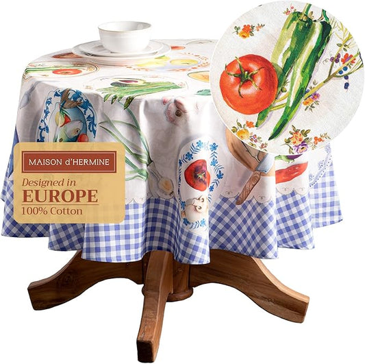 Maison d' Hermine Table Cloth Round Table 100% Cotton 69 Inches Tablecloth Reusable Decorative Everyday Use for Dining Room, Farmhouse, Home, Party, Festive & Wedding Spring Summer - Gourmand