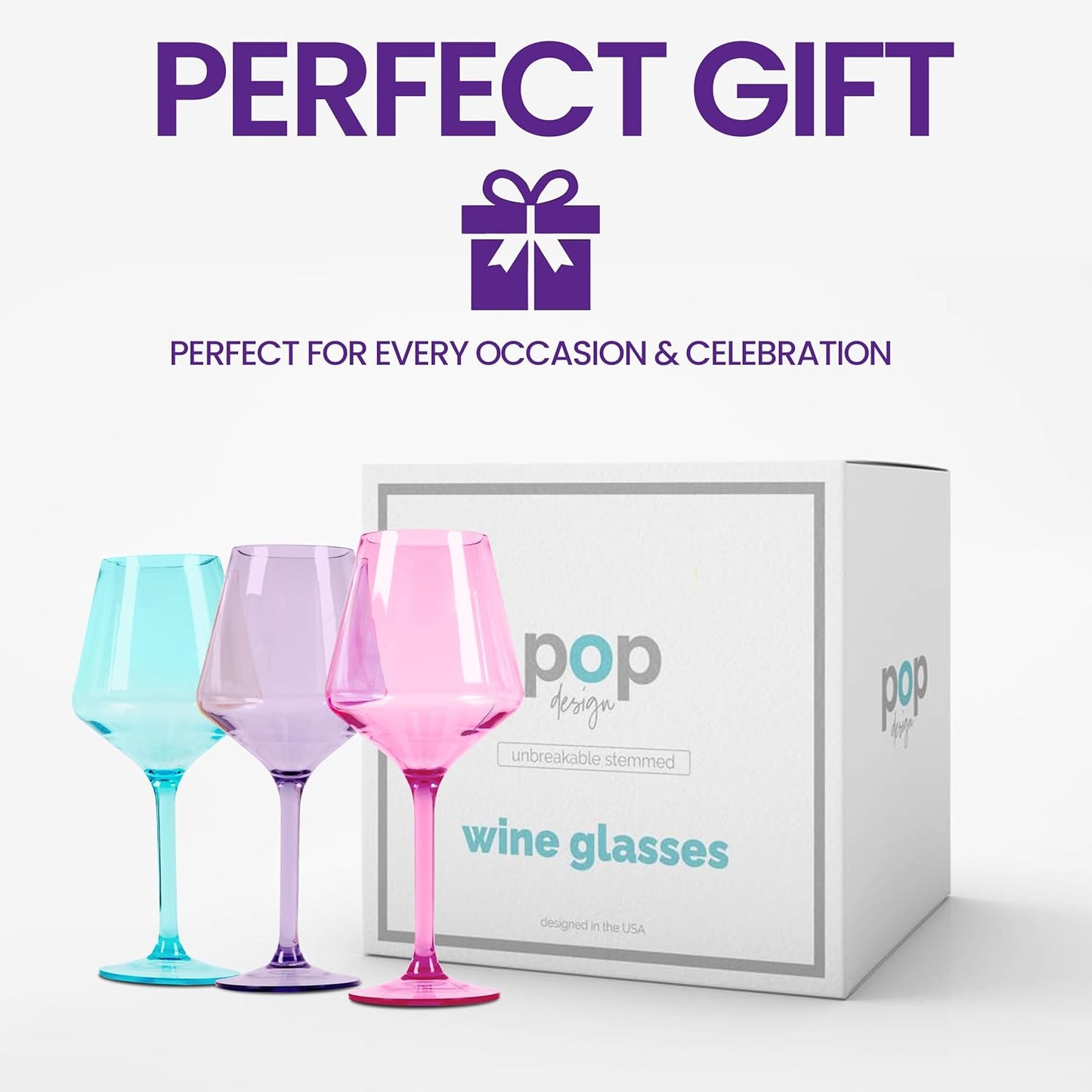 pop design Acrylic and Colored Wine Glasses - Champagne Flutes - Wine Glasses Set of 6 for Elegant Dining and Celebrations - Durable and Stylish Drinkware for Every Occasion (Bright)