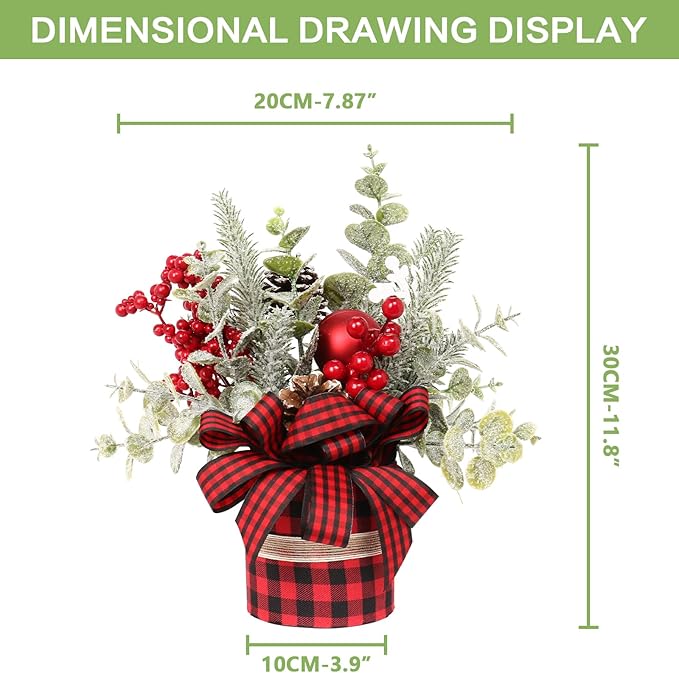 Small Buffalo Check Plaid Christmas Tree, Artificial Mini Tabletop Christmas Tree Decorations, for Winter Home Holiday Party Xmas Decor - Red/Black.