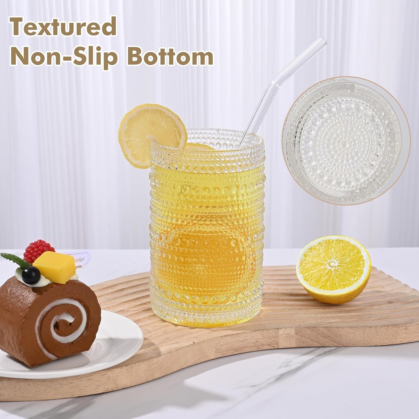 Vintage Hobnail Drinking Glasses Set of 8,Clear 12 oz & 15oz Highball Glass Cups, Kitchen Drinkware Glassware,Embossed Water Tumbler,for Beer,Cocktail,Whiskey,Juice and Various Mixed Drinks