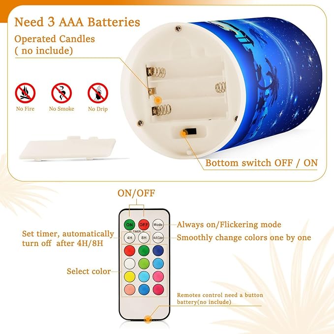 ALAZA Christmas Blue Nativity Scene Flickering Flameless Candles Battery Operated with Remote Timer,Tea Light Candles LED Pillar Votive Candles Set of 2 for Outdoor Indoor Decorations