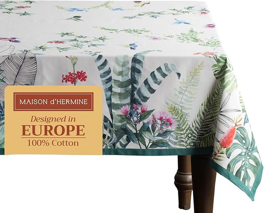 Maison d' Hermine Table Cloth Rectangle Table 100% Cotton 70 x 90 Inches Tablecloth Reusable Decorative Everyday Use for Dining Room, Farmhouse, Home Party, Festive & Wedding Spring Summer - Tropiques
