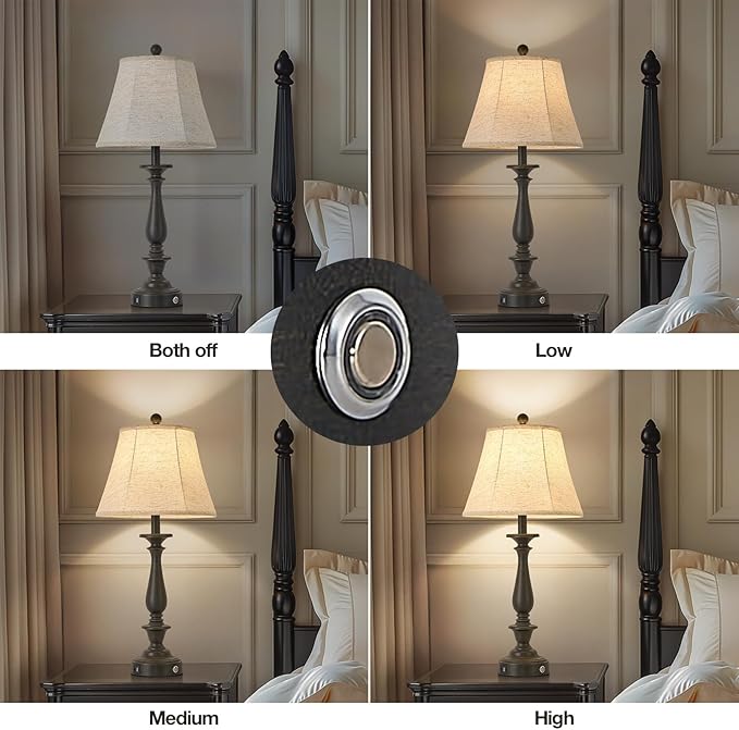 AIDENOEY 28.5" Traditional Table Lamp Set of 2, Rustic Farmhouse Table Lamps for Living Room Bedroom, Bedside Desk Lamps Vintage Nightstand Lamps with Silk Fabric Shades,Antique Rust Table Lamp