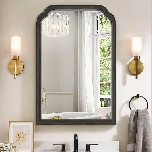 HOMECOOKIN Wood Bathroom Mirrors for Wall Mounted, 20" x 30" Rustic Wood Frame Wall Mirrors Decorative for Living Room or Bedroom Vanity Mirror (Black) B