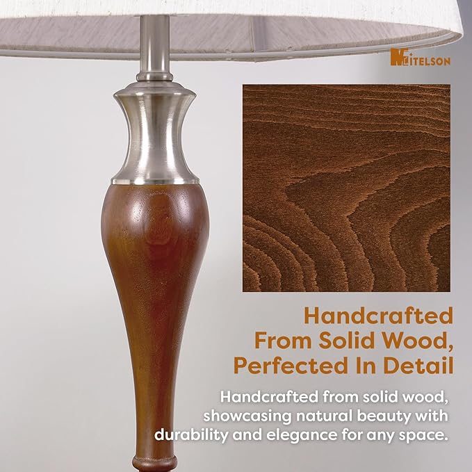 Table Lamp, Modern Nightstand Desk Lamp with Dimmer Switch and Bulb, Mid Century Lamp for Living Room and Office, Wood Bedside Lamp for Bedroom, Home Décor, Walnut Wood Finish