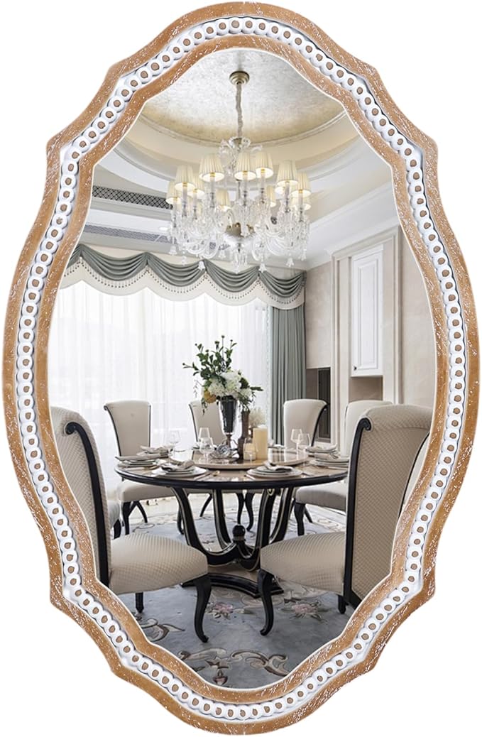 24 x 35 Inches Wooden Farmhouse Oval Mirror for Wall Decor, Living Room, Bedroom, Bathroom Rustic Decorative Mirror for Entryway - Vertical or Horizontal Hanging