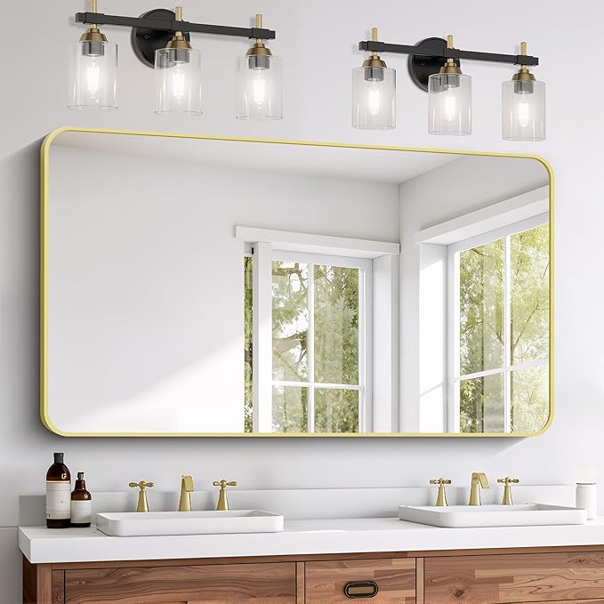 FORBATH 30x55 Inch Gold Bathroom Mirror for Over Sink, Large Rectangular Wall Mirror with Metal Frame, Rounded Corners for Bathroom, Bedroom, Entryway Decor (Horizontal or Vertical)