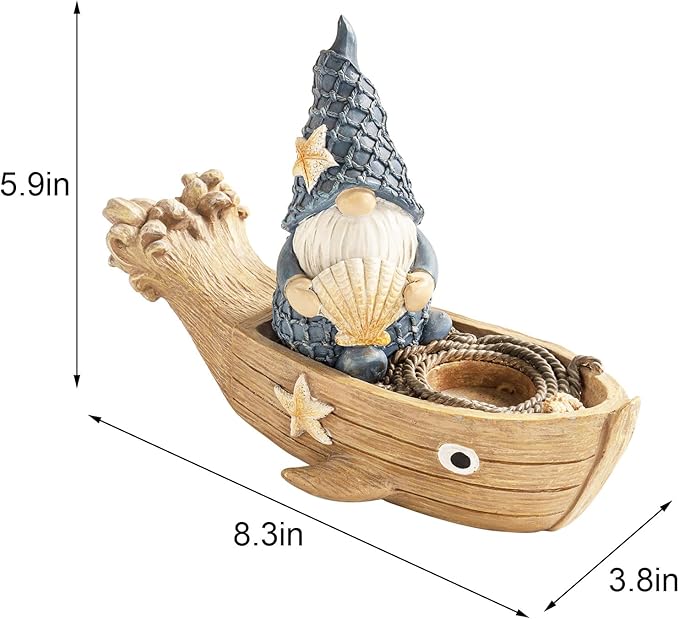 Beach Gnome Figurine Decor, Resin Ocean Nautical Statue for Home Office Tabletop Bathroom Indoor, Summer Pool Ornaments Outdoor Gift