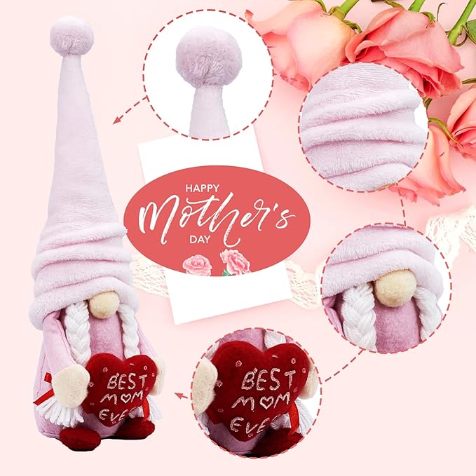 Lovinland Mothers Day Plush Couple Gnomes Decorations for Mom - Best Ever Gifts for Mom Who Have Everything from Daughter Son - Spring Tulips Gnomes Decor