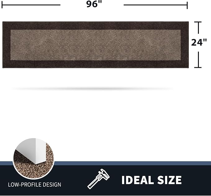 PURRUGS Dirt Trapping Door Mat 24" x 96", Non-Slip/Skid Machine Washable Entryway Rug, Shoes Scraper, Throw Rug, Super Absorbent Area Rug for Muddy Wet Shoes and Paws, Grayish Brown & Coffee