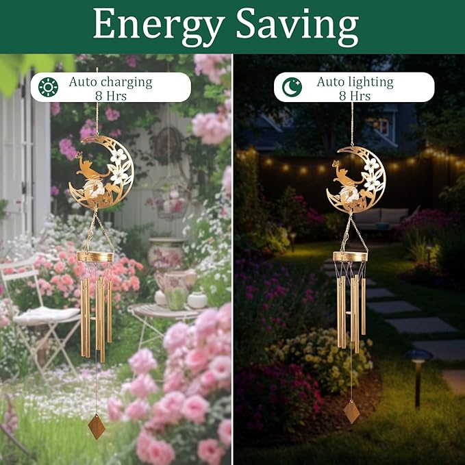 Cat Memories Wind Chime for Outside - Moon Design, Handcrafted Aluminum Wind Chimes for Garden Decor, Soothing Wind Bells for Porch/Patio, Perfect Housewarming/Birthday Gift for Women & Cat Owners