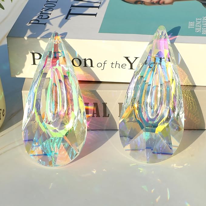 120mm Crystal Suncatcher, 2 Pack Large Prism Sun Catchers Windows Hanging Ornaments Rainbow Maker Pendant Indoor Outdoor Garden Chandelier Birthday Wedding Party Valentines Day Gifts for Women