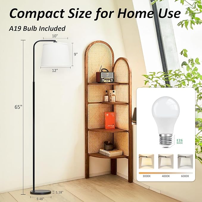 AKASUKI Floor Lamp for Living Room with 3 Color Temperatures, Foot Switch Standing Lamps for Living Room, Bedroom, Office, Arc Mordern Floor Lamp with 9W LED Bulb Included