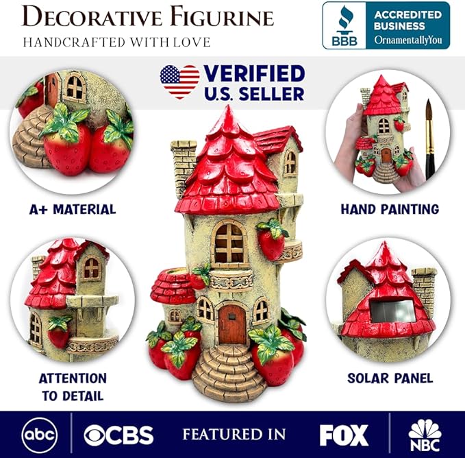 Spring & Summer-Themed Garden Statues – Adorable Outdoor Decor for Lawn, Patio & Porch (Solar Powered Strawberry Fairy Home Garden Statue, 10" Unique Spring Decoration)