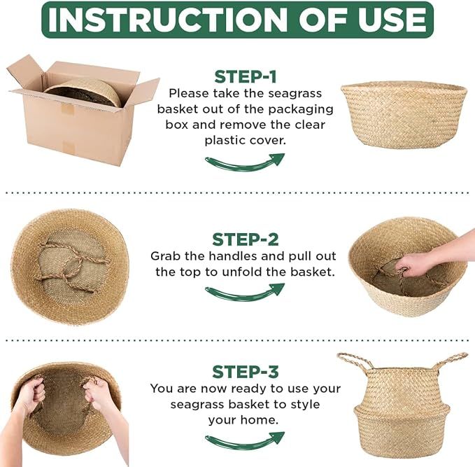 Olive Tree Basket – Small Seagrass Plant Pot for Tall Indoor Artificial Trees, Woven Planter 8-9 Inches, Wicker Baskets for Decorative Storage (Black, Medium)