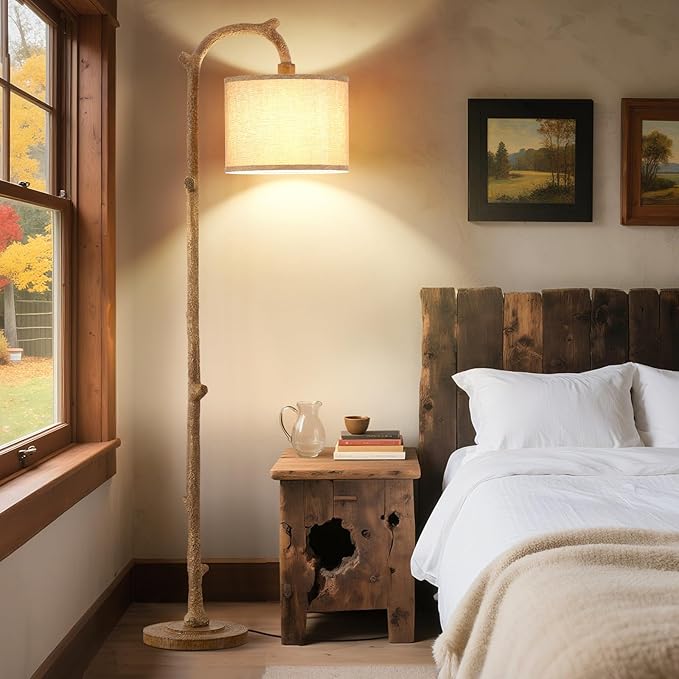 Floor Lamp for Bedroom - 69" Rustic Farmhouse Tall Lamp with Adjustable Color Temperatures - Country Resin Vintage Reading Light Standing Lamps for Living Room Office Classroom, Bulbs, Brown