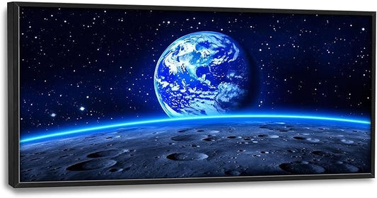 Lovira Earth and Moon Large Wall Art Space Universe Outer Space Solar System Night Sky Canvas Wall Decor Pictures Prints Painting Framed Artwork for Living Room Bedroom Bathroom Office 30"x60"