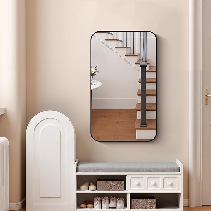 FORBATH Bathroom Mirror for Over Sink 24x40 Inch Black, Rectanglar Wall Mirror with Metal Frame, Rounded Corners for Bathroom, Bedroom, Entryway Decor (Horizontal or Vertical)