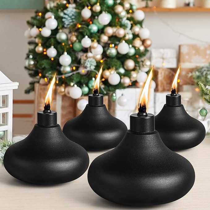 4 Pack Metal Table Top Torches, 24.5oz Citronella Torches for Outside, Refillable Flame Light Torch, Decorative Tabletop Lantern for Yard, Patio, Deck, Garden, Party, Landscape