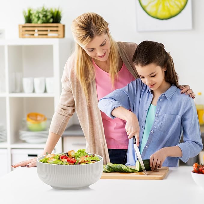 60oz Salad Bowl Set,2 Pack Serving Bowls for Entertaining,8inch Large White Ceramic Bowl for Side Dishes,Soup, Pho, Cereal, Pasta, Fruit, Microwave and Dishwasher Safe