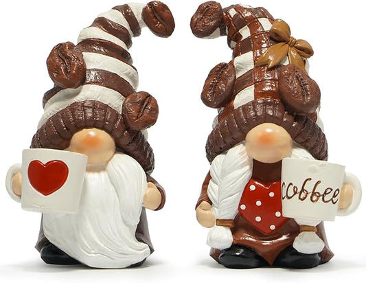 Hodao Resin Coffee Gnomes with Mug Nordic Style Home Bar Decor, Collectible Figurines 4.1inchSwedish Handmade Statue Small Figurine Ornament Gift for Coffee Lovers-a Set of 2