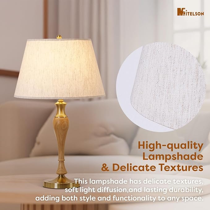 Table Lamp, Modern Nightstand Desk Lamp with Dimmer Switch and Bulb, Mid Century Lamp for Living Room and Office, Wood Bedside Lamp for Bedroom, Home Décor, Natural Wood Finish