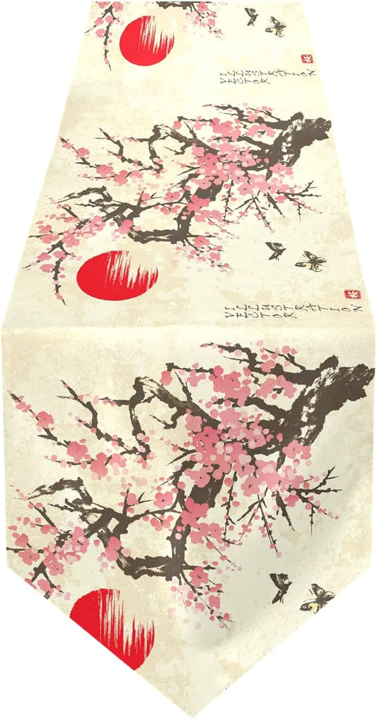 ALAZA Double-Sided Japanese Spring Sakura Cherry Blossom with Butterflies Table Runner 18x72 Inches Long,Table Cloth Runner for Wedding Birthday Party Kitchen Dining Home Everyday Decor