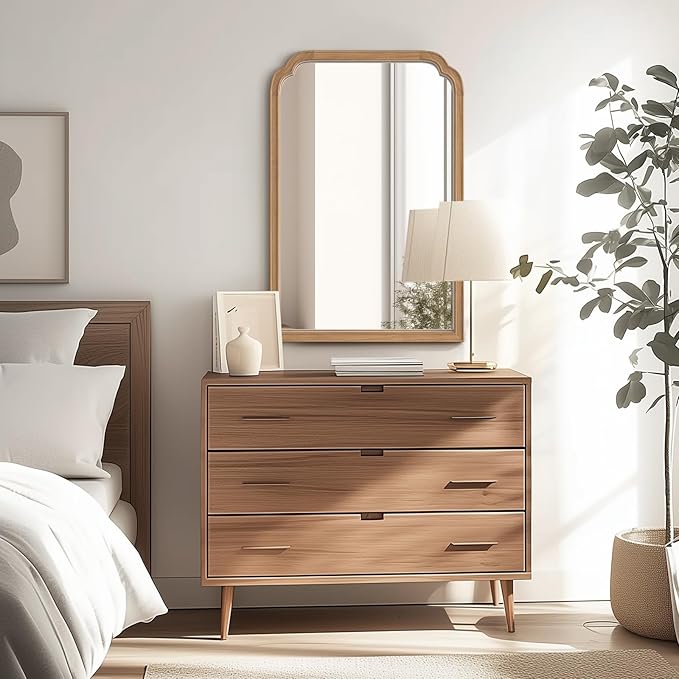 HOMECOOKIN Wood Bathroom Mirrors for Wall Mounted, 24" x 36" Rustic Wood Frame Wall Mirrors Decorative for Living Room or Bedroom Vanity Mirror (Honey-Colored) B