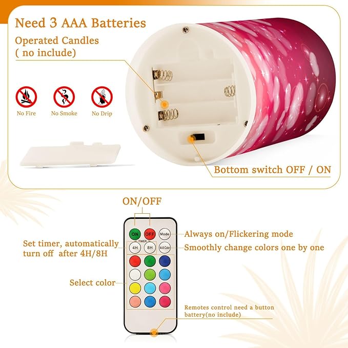 ALAZA Hearts Pink Background Flickering Flameless Candles Battery Operated with Remote Timer,Tea Light Candles LED Pillar Votive Candles Set of 2 for Outdoor Indoor Decorations