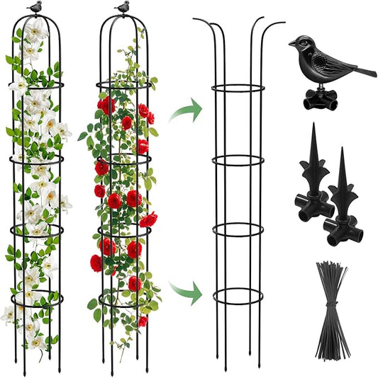 2 Pcs Garden Trellis for Climbing Plants, 6.2 Ft Rustproof Metal Pipe with Heavy Duty Plastic Coated, Garden Outdoor Indoor Potted Plant Support, Obelisk Garden Trellis for Climbing Vine