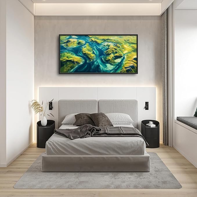 Lovira Natural Landscape Aerial View Large Wall Art Green River Island Spring Canvas Wall Decor Pictures Prints Painting Framed Modern Artwork for Living Room Bedroom Bathroom Kitchen Office 30"x60"