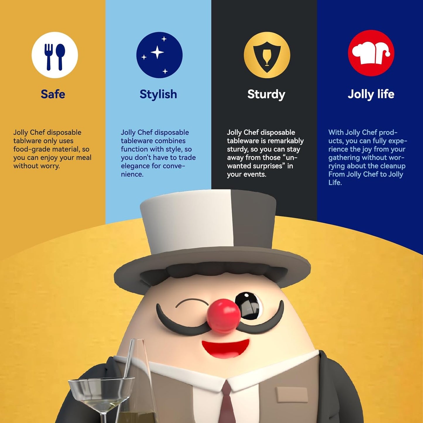 JOLLY CHEF 48 Pack Stemless Plastic Champagne Flutes 9 oz, Crystal Clear Stemless Plastic Toasting Glasses, Clear Disposable Unbreakable Drinkware Ideal for Wedding, Birthday, Party