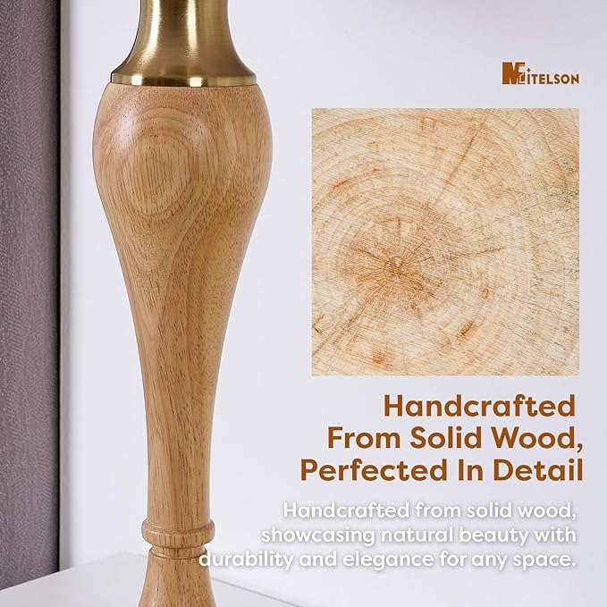 Table Lamp, Modern Nightstand Desk Lamp with Dimmer Switch and Bulb, Mid Century Lamp for Living Room and Office, Wood Bedside Lamp for Bedroom, Home Décor, Natural Wood Finish