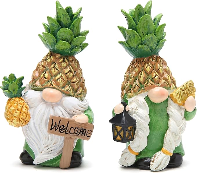 Hodao Gnomes Decorations for Home, Summer Fall Resin Pineapple Gnome Figurines, Pineapple Themed Gift for Loved Ones, Perfect Indoor Outdoor Decor for Home Tabletop Garden Yard - 2 Pcs