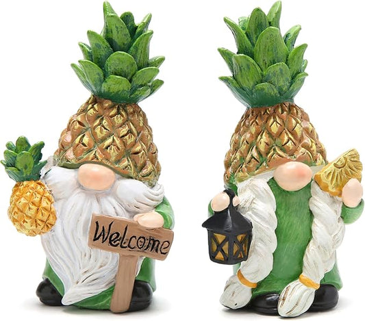 Hodao Gnomes Decorations for Home, Summer Fall Resin Pineapple Gnome Figurines, Pineapple Themed Gift for Loved Ones, Perfect Indoor Outdoor Decor for Home Tabletop Garden Yard - 2 Pcs