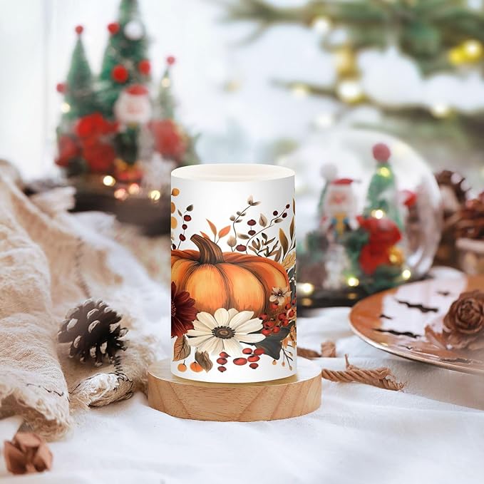 ALAZA Thanksgiving Pumpkin Fall Autumn Flickering Flameless Candles Battery Operated with Remote Timer,Tea Light Candles LED Pillar Votive Candles Set of 2 for Outdoor Indoor Decorations