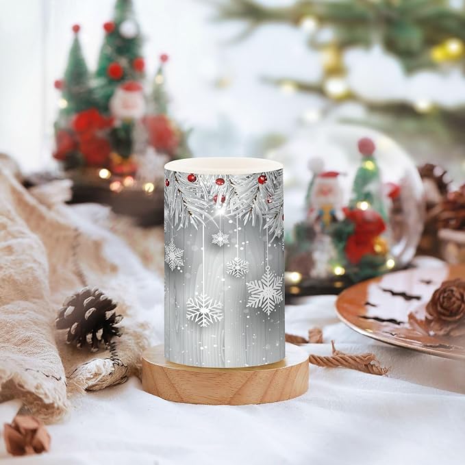 ALAZA Silver Christmas Tree Snowflake Flickering Flameless Candles Battery Operated with Remote Timer,Tea Light Candles LED Pillar Votive Candles Set of 2 for Outdoor Indoor Decorations