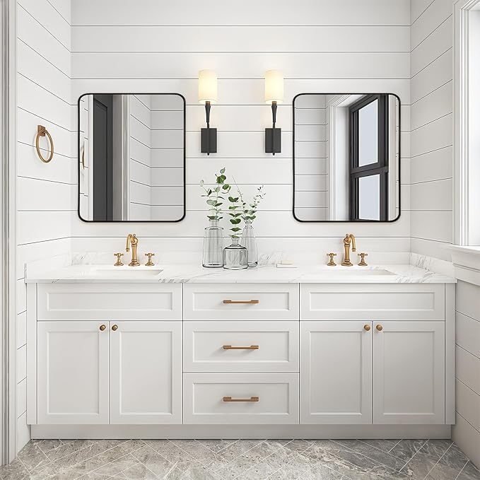 Black Metal Framed Bathroom Mirror for Wall, Brushed Matte Black Rounded Corner Rectangular Bathroom Vanity Mirror, Anti-Rust, Tempered Glass (30" x 36", Black)