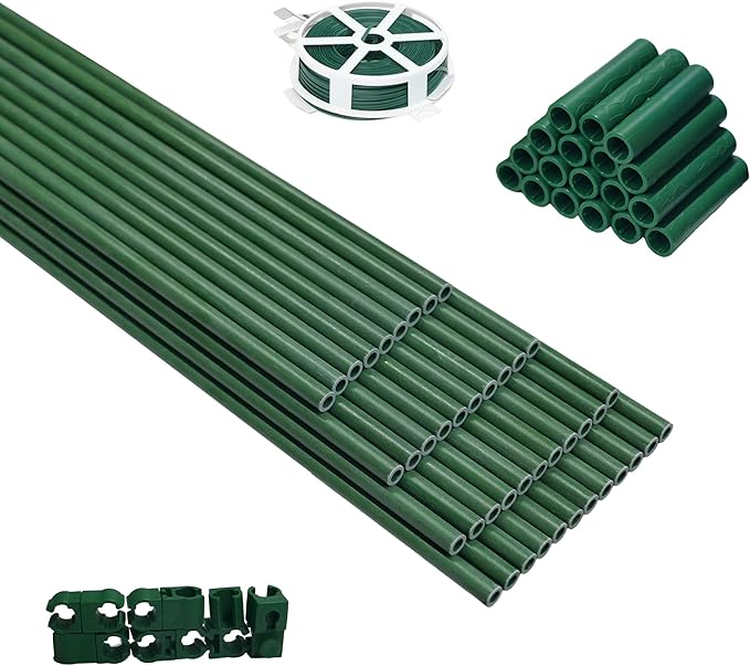 Xiny Tool 126pcs Garden Stakes Set, Includes 50Pack 17" Garden Poles, Tomato Climbing Plant Trellis Plant Climbing Frame for Vegetables Cucumber Fences Beans Outdoor Gardening
