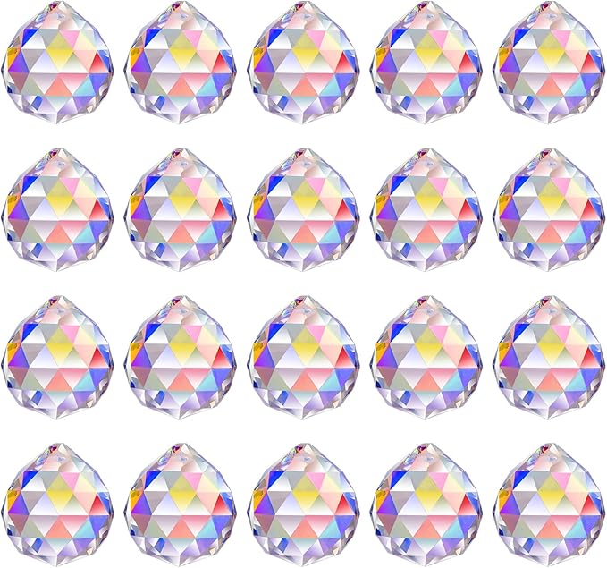 MerryNine 20Pack Crystal Ball 0.8"/20mm Prism Sun Shine Catcher Rainbow Pendants Maker, Hanging Crystals Prisms for Windows, for Feng Shui, for Gift (AB Color)