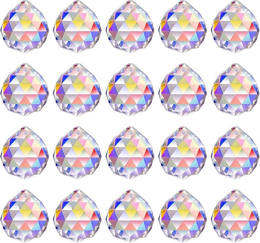 MerryNine 30mm/1.18" 20pack Crystal Ball Prism Sunshine Catcher Rainbow Pendants Maker, Hanging Crystals Prisms for Windows, for Feng Shui, for Gift (AB Color)
