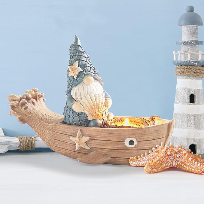 Beach Gnome Figurine Decor, Resin Ocean Nautical Statue for Home Office Tabletop Bathroom Indoor, Summer Pool Ornaments Outdoor Gift