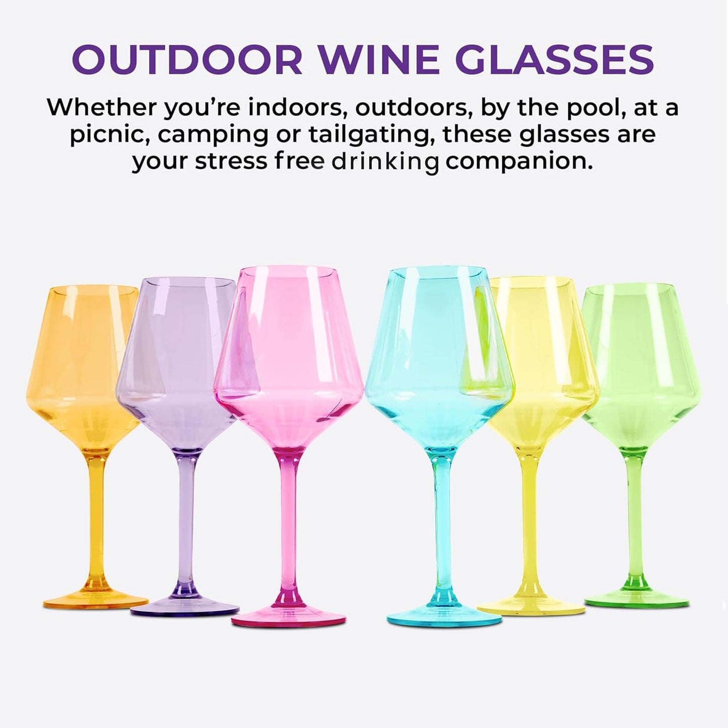 pop design Acrylic and Colored Wine Glasses - Champagne Flutes - Wine Glasses Set of 6 for Elegant Dining and Celebrations - Durable and Stylish Drinkware for Every Occasion (Bright)