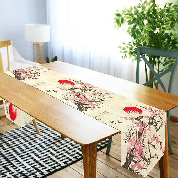 ALAZA Double-Sided Japanese Spring Sakura Cherry Blossom with Butterflies Table Runner 18x72 Inches Long,Table Cloth Runner for Wedding Birthday Party Kitchen Dining Home Everyday Decor