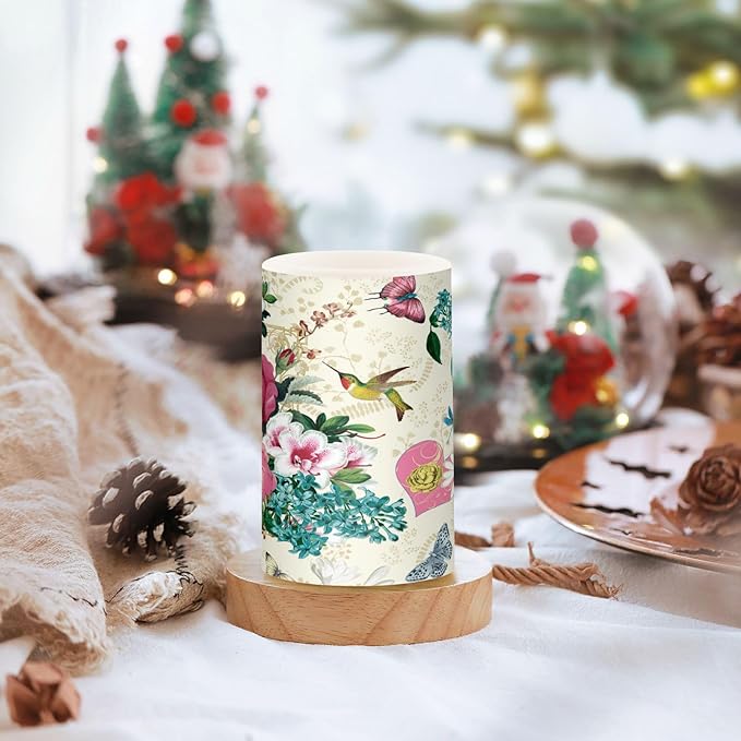 Beautiful Spring Flowers Butterflies Hummingbirds Flickering Flameless Candles Battery Operated with Remote Timer,Tea Light Candles LED Pillar Votive Candles set of 2 for Outdoor Indoor Decorations