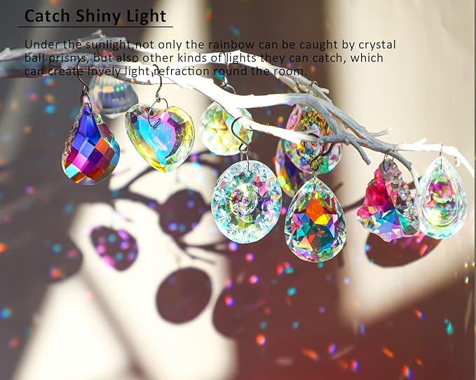 Crystal Prism Suncatchers, Rainbow Hanging Crystals Ornament Pendant for Window, Chandelier Part Replacement for Lamps Decoration,Pack of 12
