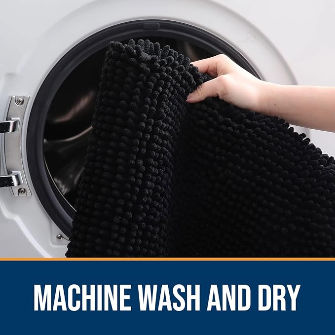 OLANLY Dog Door Mat for Muddy Paws 24x16, Absorbs Moisture and Dirt, Absorbent Non-Slip Washable Doormat, Quick Dry Chenille Mud Mat for Dogs, Entry Indoor Entryway Carpet for Inside Floor, Black