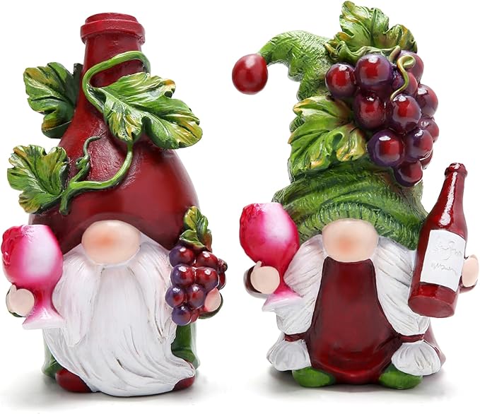 Hodao Red Wine Gnomes Decorations for Home, Home Party Resin Figurines Collectible, Handcrafted Gifts for Wine Enthusiasts, Indoor Outdoor Decor for Dining Tables Kitchen Bar Tabletop Decor